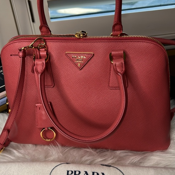 PRADA 2Way Hand Bag  Saffiano Lux Leather Tamaris/ Pink Color Authenticity Card - Picture 10 of 17